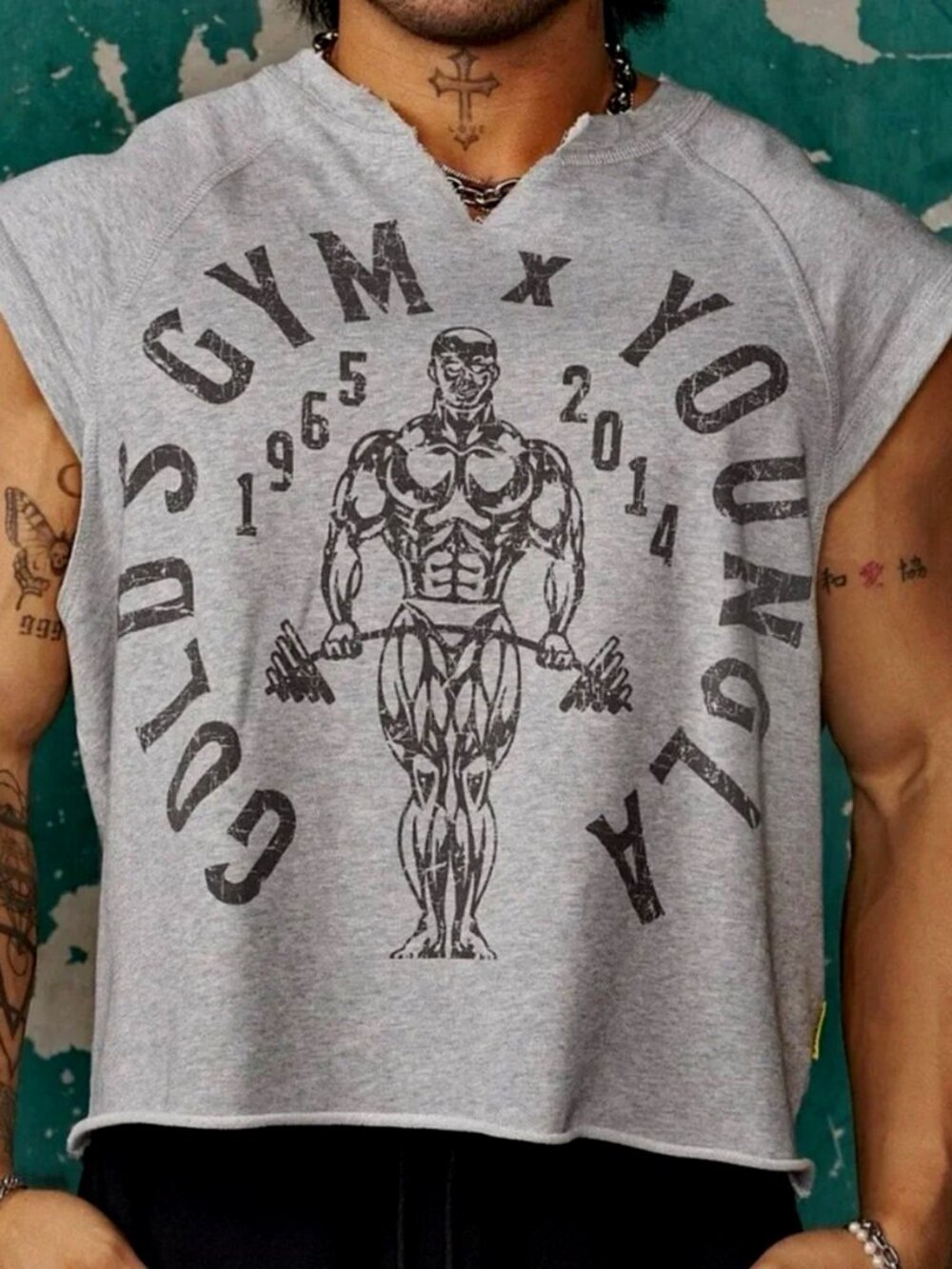 YOUNGLA X Gold's Gym Cut Off Crop Muscle Top